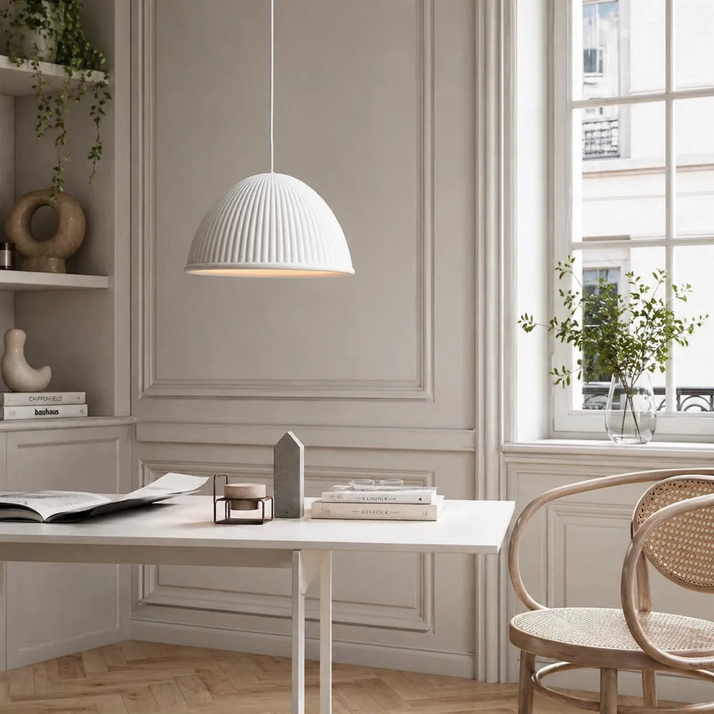 Pendant Light with Ribbed Resin Dome Shade and Adjustable Hanging Cord