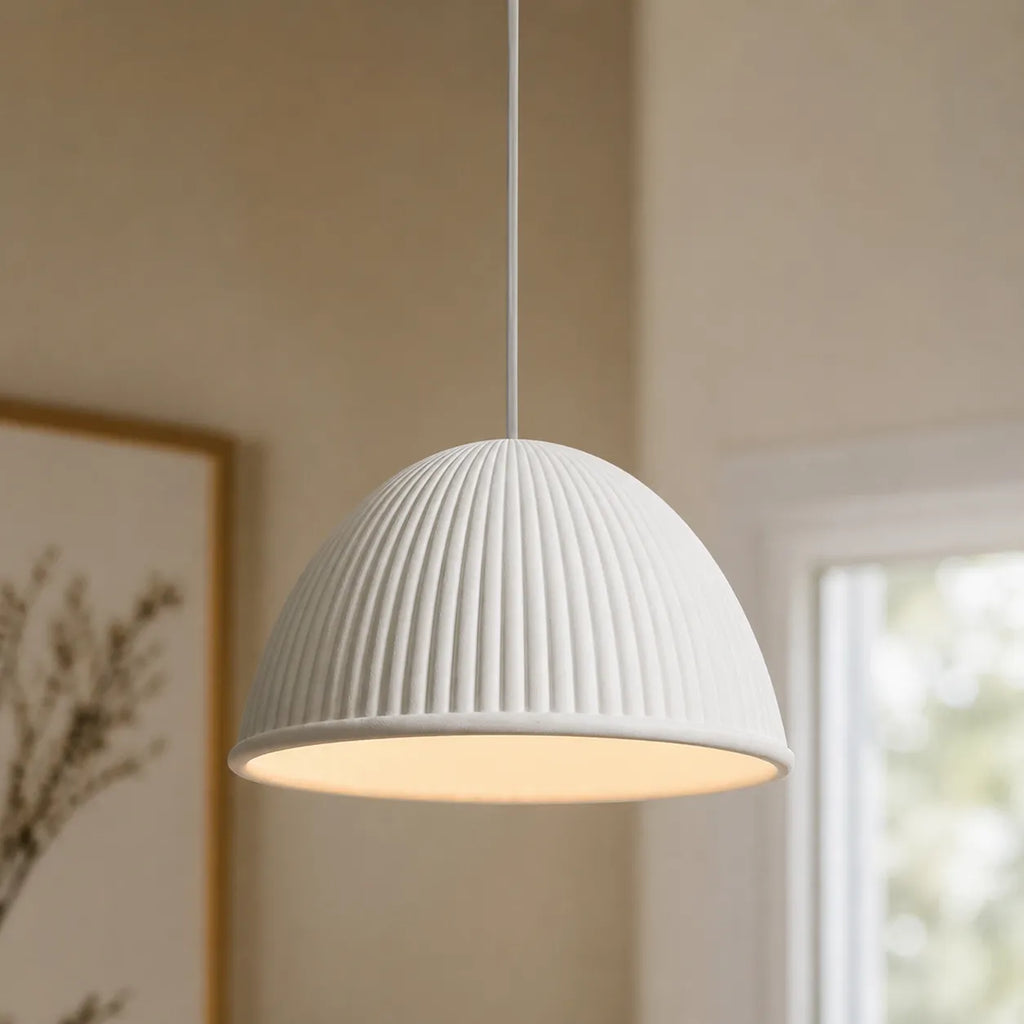 Pendant Light with Ribbed Resin Dome Shade and Adjustable Hanging Cord