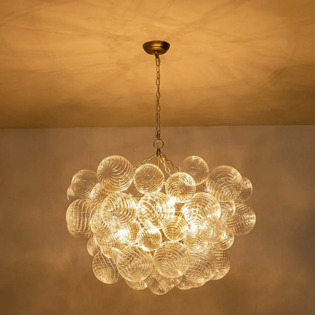 Mid Century Chandelier with Ribbed Glass Bubbles and Adjustable Suspension