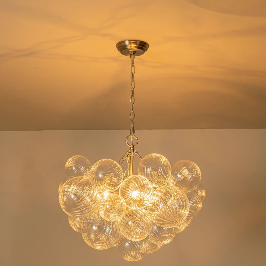 Mid Century Chandelier with Ribbed Glass Bubbles and Adjustable Suspension