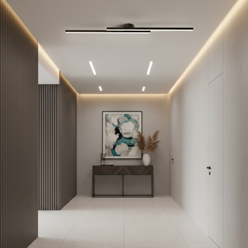 Plafonnier LED à barres linéaires, design moderne minimaliste affleurant, pour chambre et salle à manger