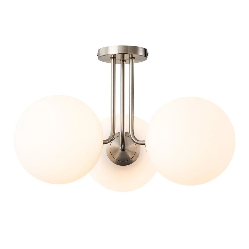 Plafonnier de salon semi-affleurant à 3 lumières, style Sputnik mid-century, avec abat-jour en verre dépoli