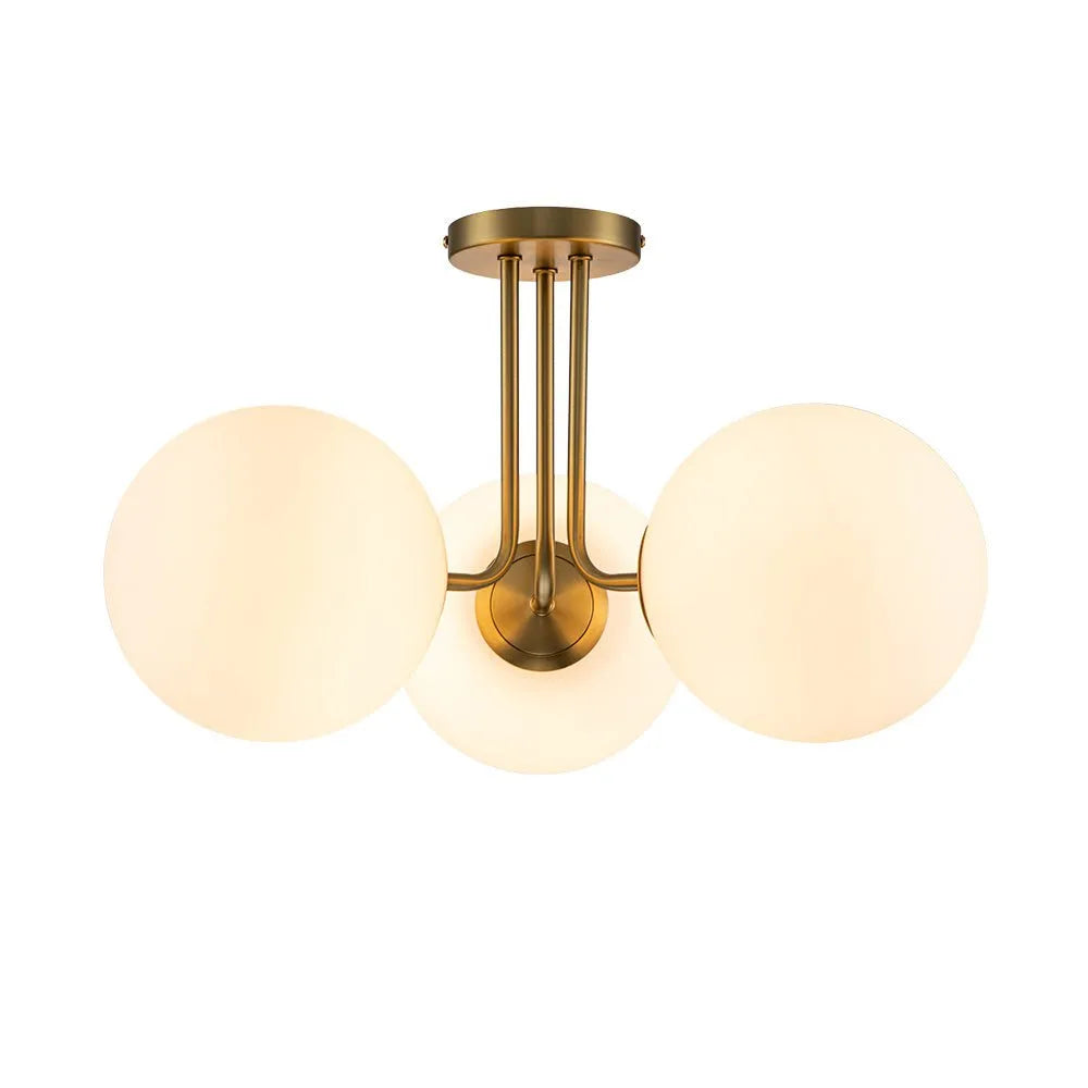 Plafonnier de salon semi-affleurant à 3 lumières, style Sputnik mid-century, avec abat-jour en verre dépoli