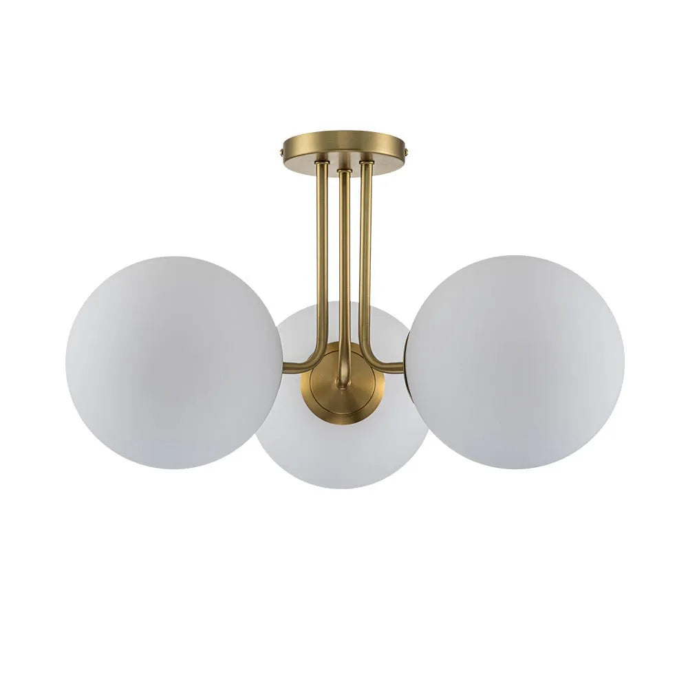Plafonnier de salon semi-affleurant à 3 lumières, style Sputnik mid-century, avec abat-jour en verre dépoli