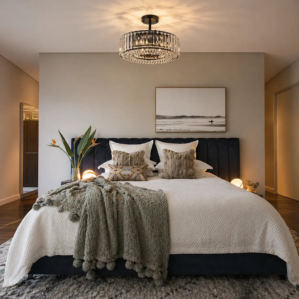 Kian Modern 3-Light Crystal Drum Semi-Flush Ceiling Light