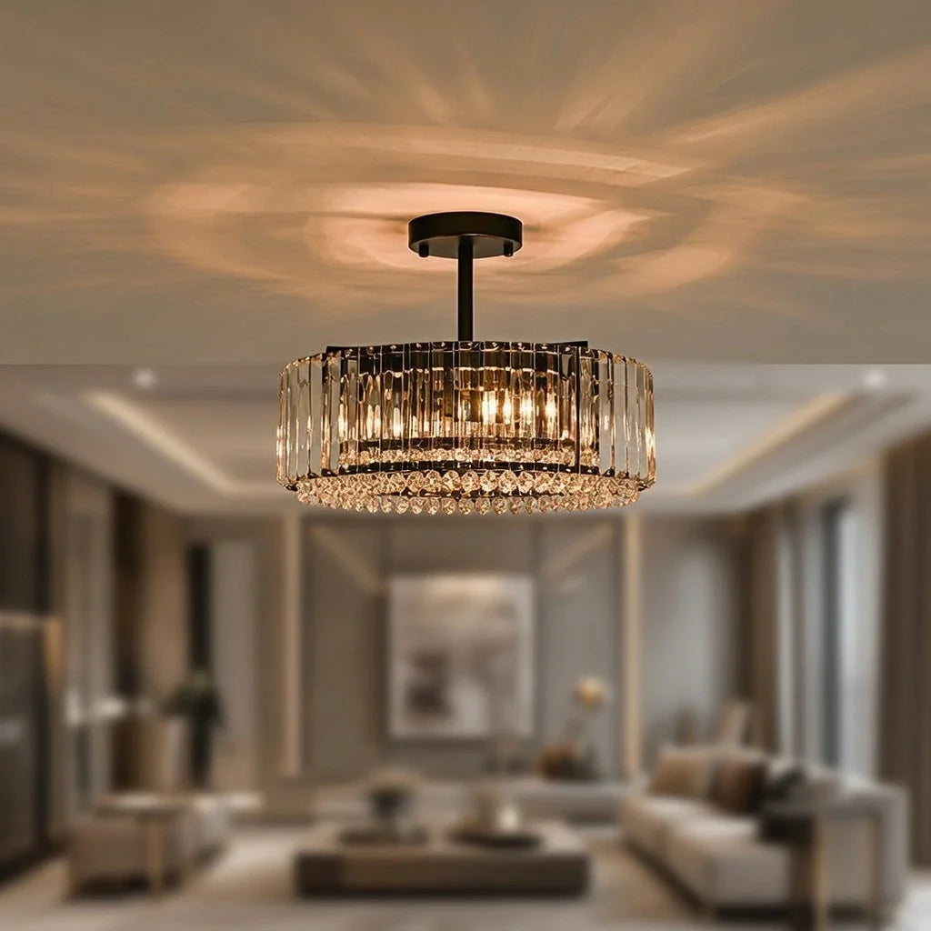 Kian Modern 3-Light Crystal Drum Semi-Flush Ceiling Light