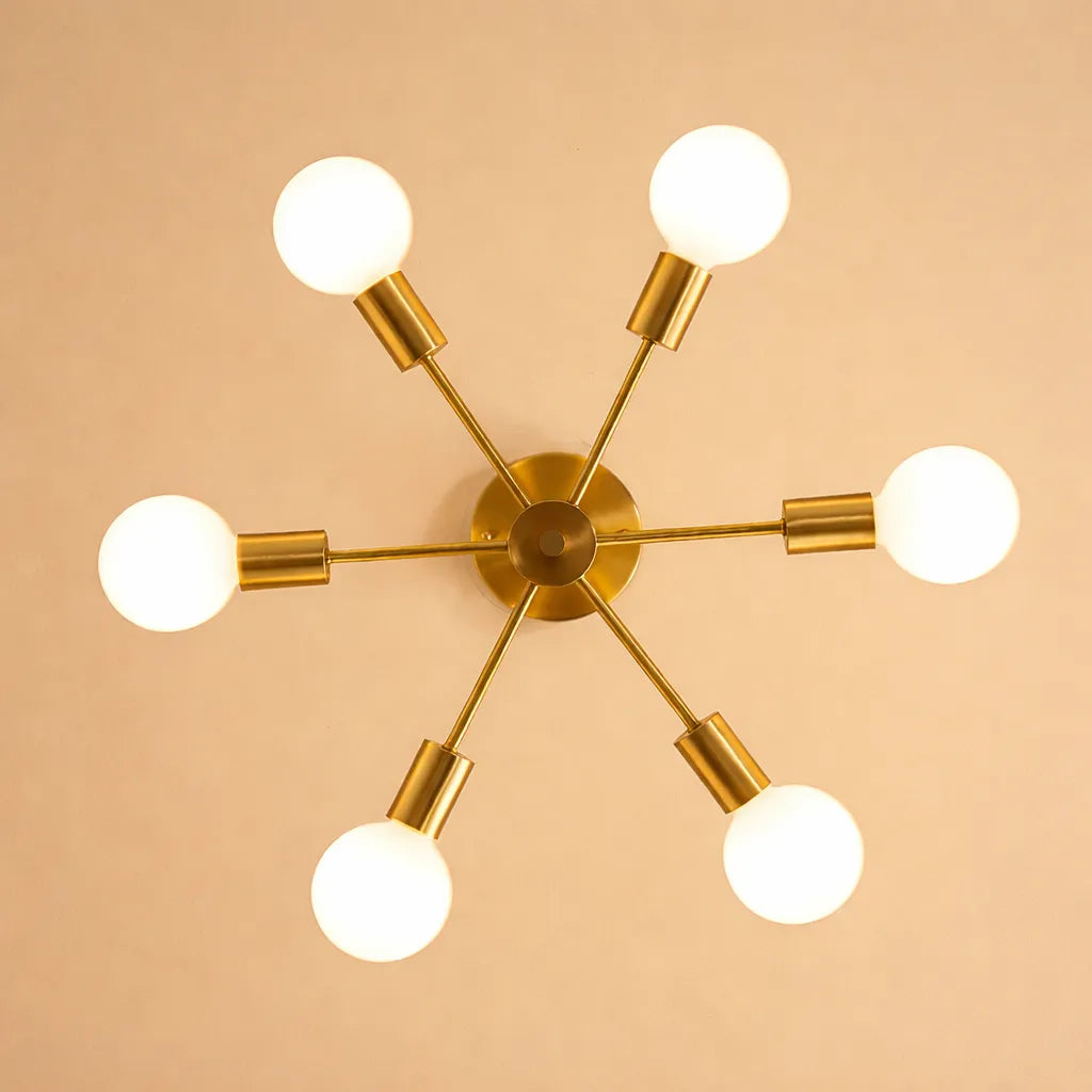 Plafonnier de cuisine semi-affleurant à 6 lumières, style Sputnik mid-century, avec pavillon en métal