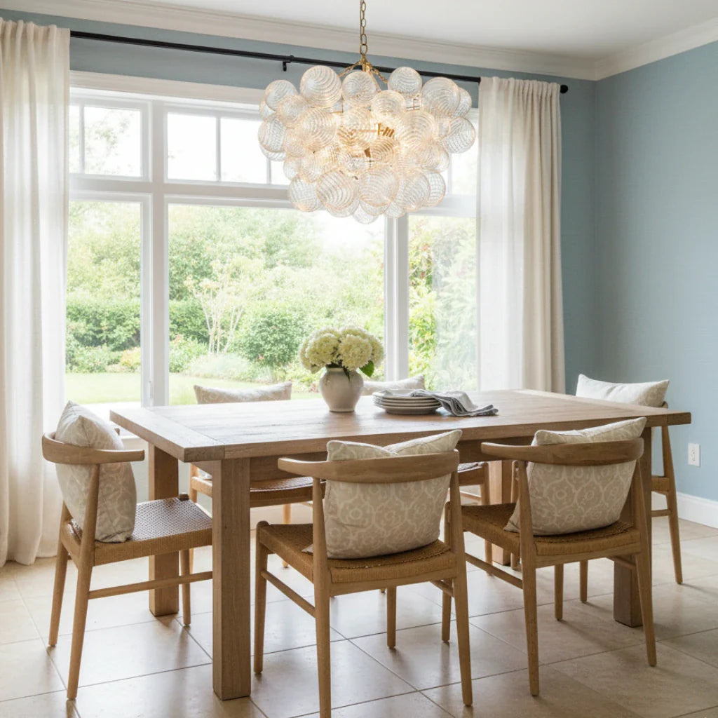 Mid Century Chandelier with Ribbed Glass Bubbles and Adjustable Suspension