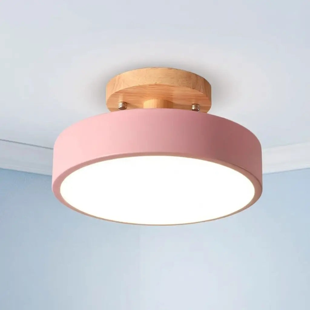 LED Oyster Light with Wood and Metal Scandinavian Design Flush Mount Ceiling Light