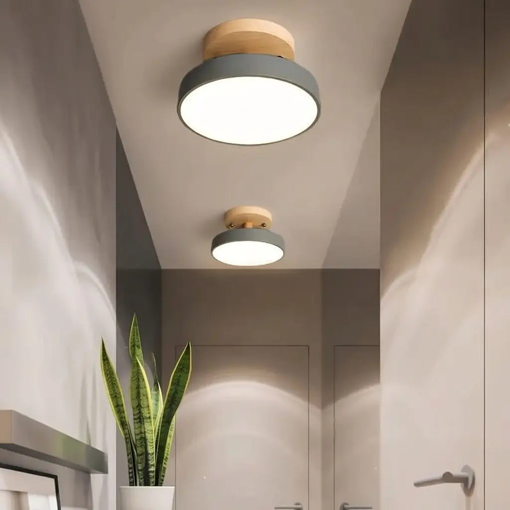 LED Oyster Light with Wood and Metal Scandinavian Design Flush Mount Ceiling Light