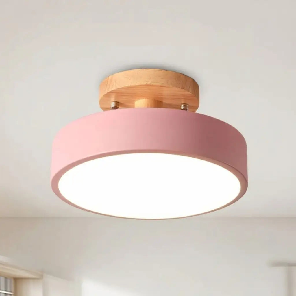 LED Oyster Light with Wood and Metal Scandinavian Design Flush Mount Ceiling Light