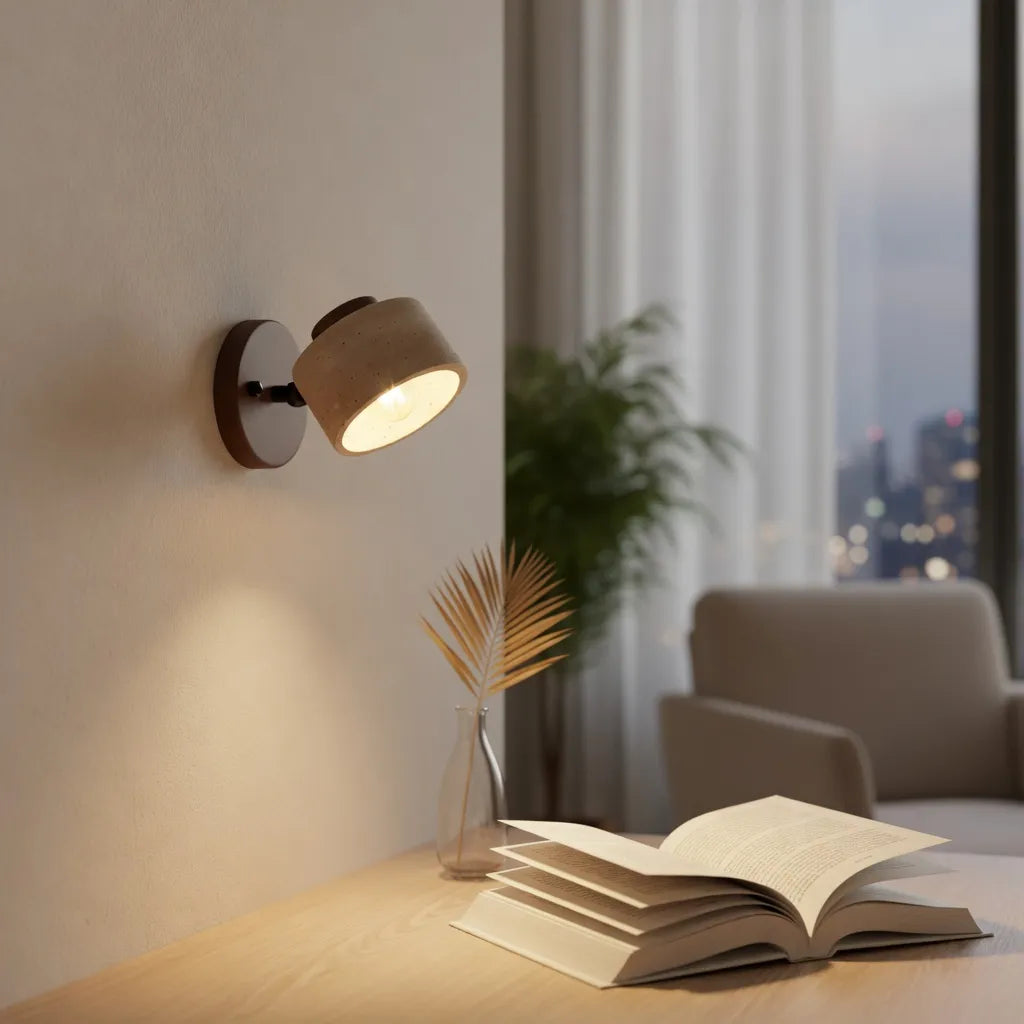 Wall Sconce Lamp with Adjustable Direction and Natural Travertine Stone for Reading