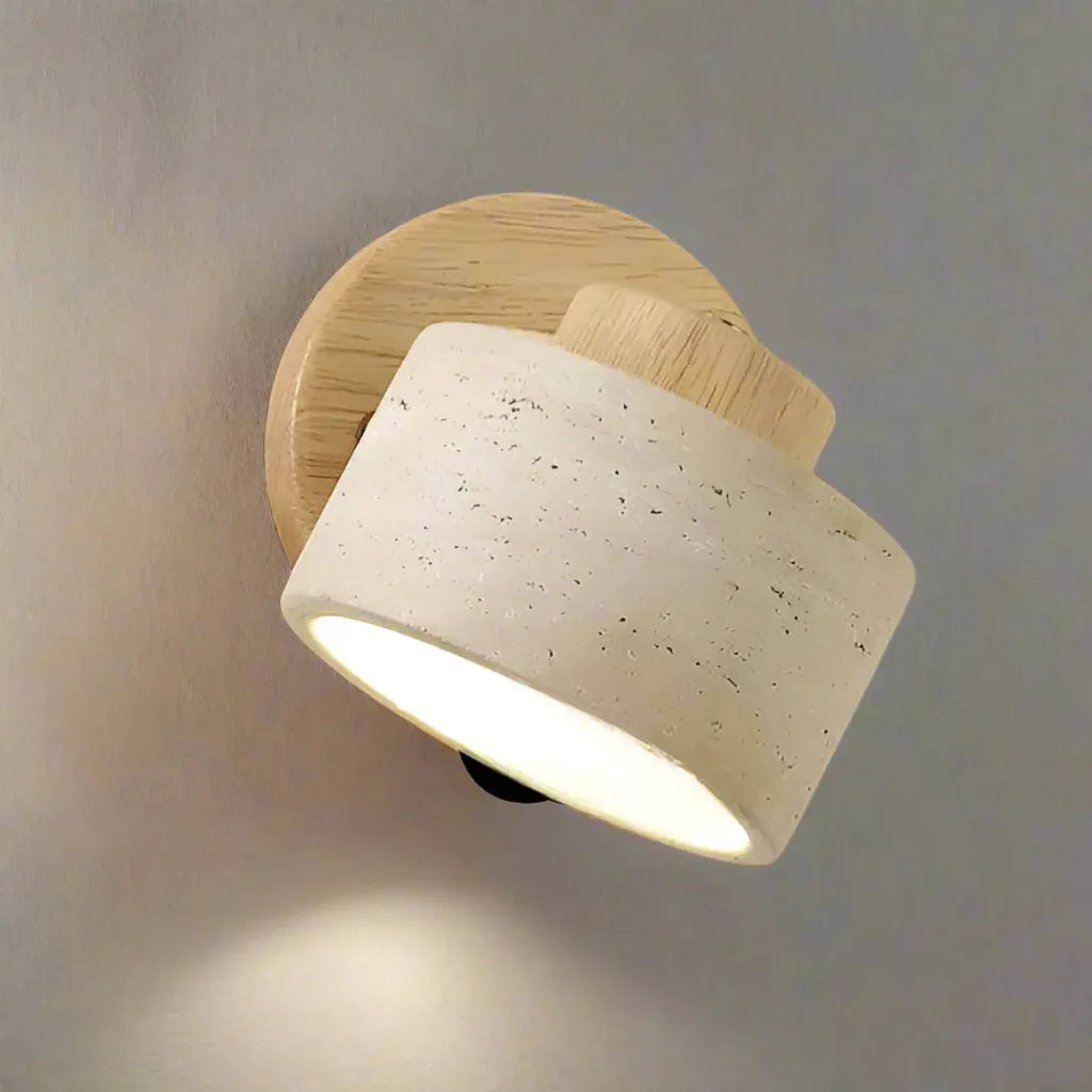 Wall Sconce Lamp with Adjustable Direction and Natural Travertine Stone for Reading