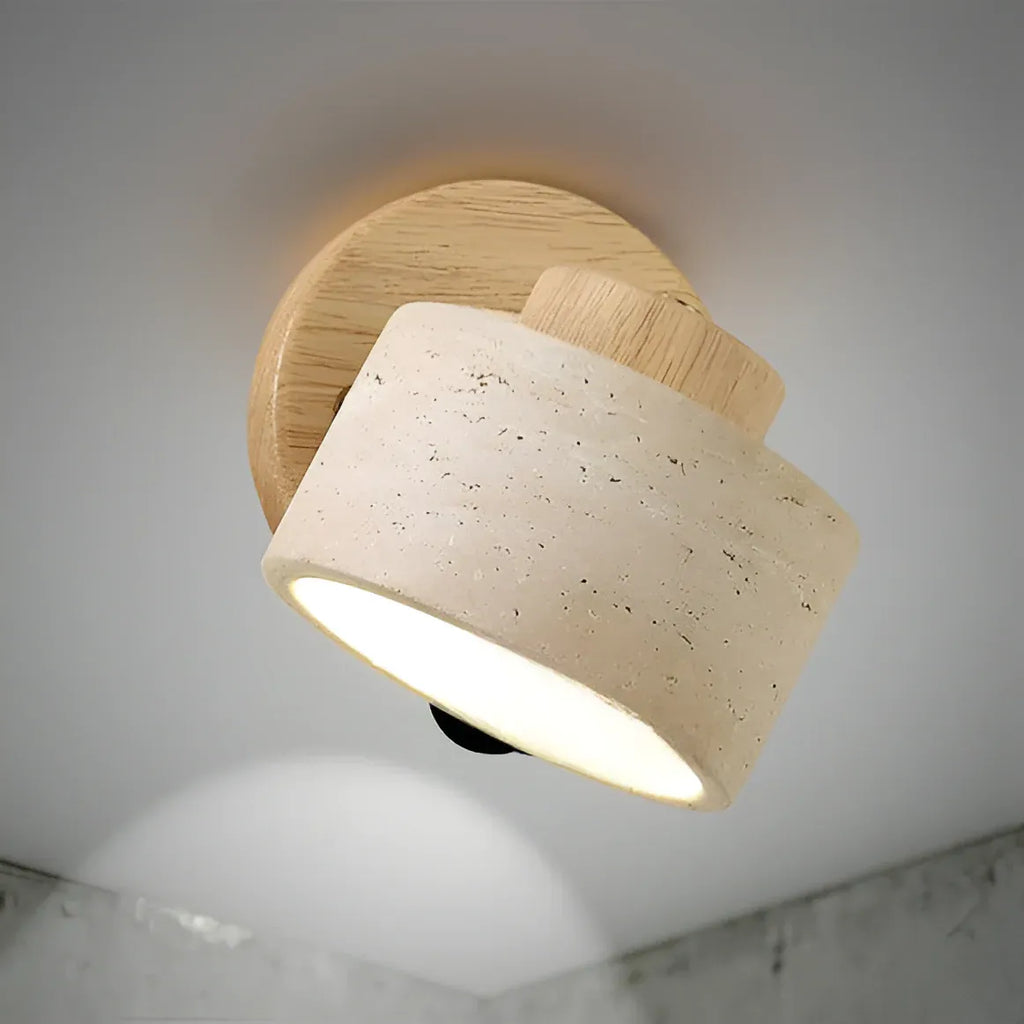 Wall Sconce Lamp with Adjustable Direction and Natural Travertine Stone for Reading