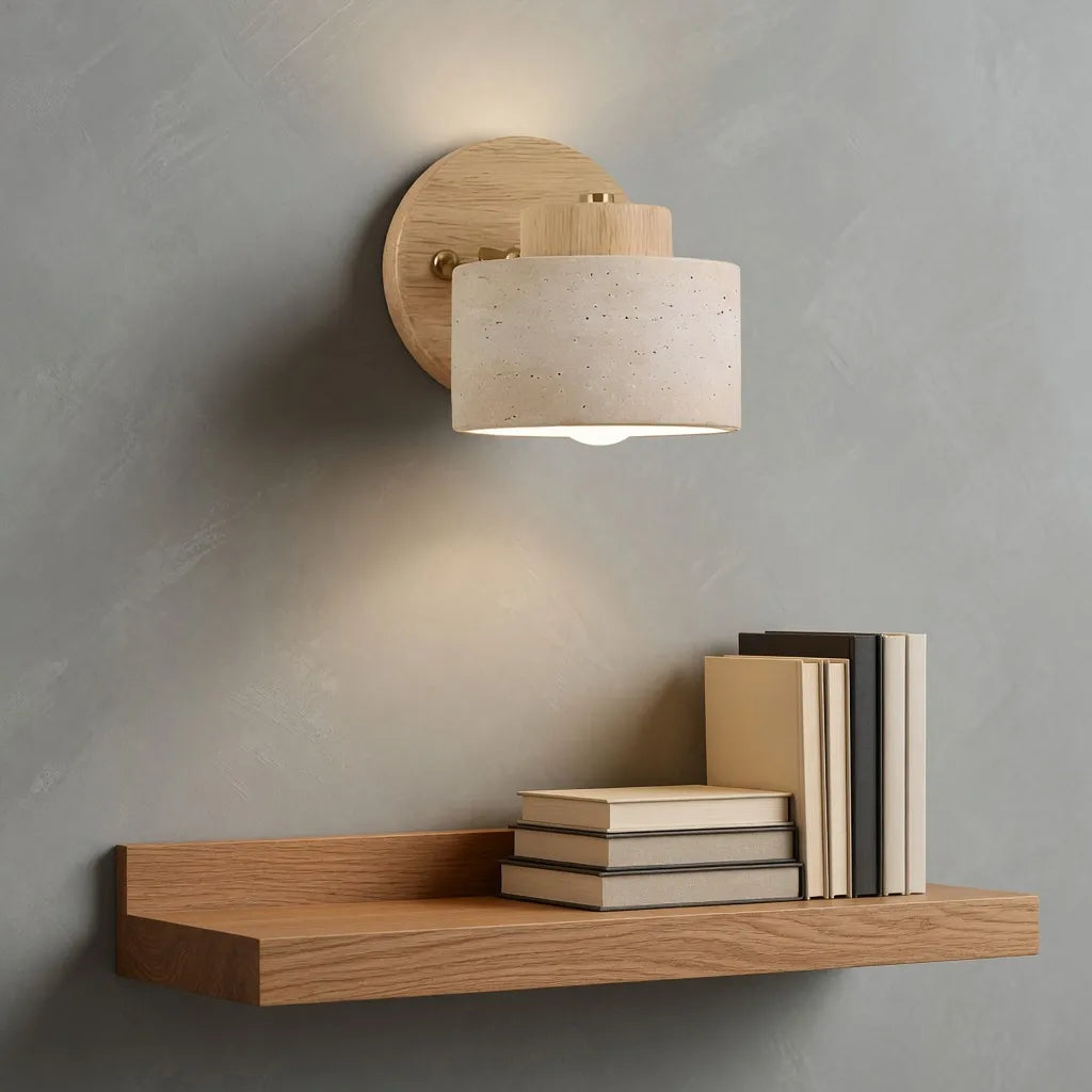 Wall Sconce Lamp with Adjustable Direction and Natural Travertine Stone for Reading