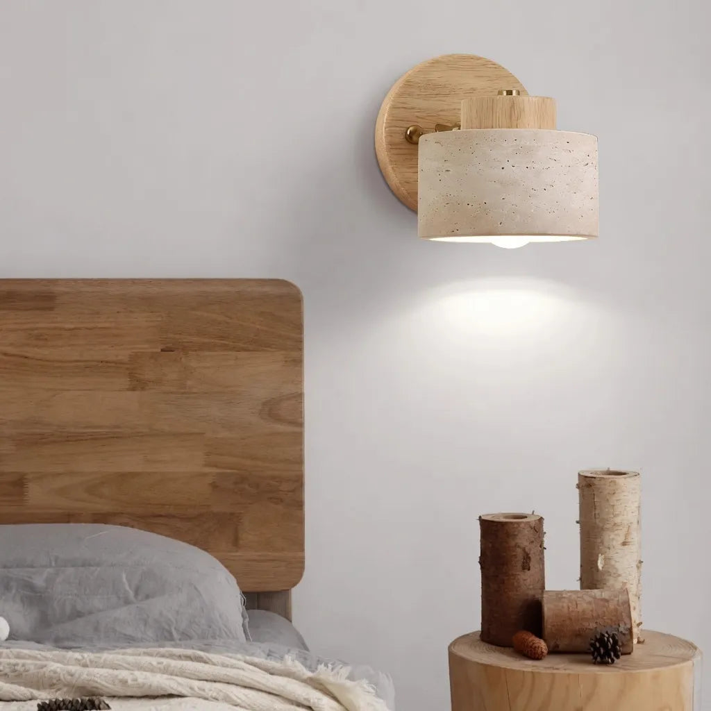 Wall Sconce Lamp with Adjustable Direction and Natural Travertine Stone for Reading