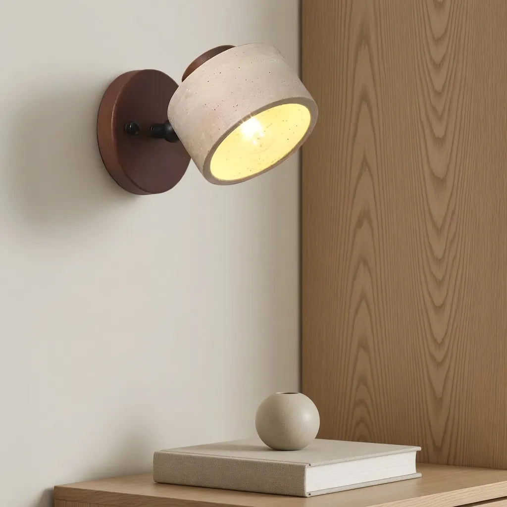 Wall Sconce Lamp with Adjustable Direction and Natural Travertine Stone for Reading