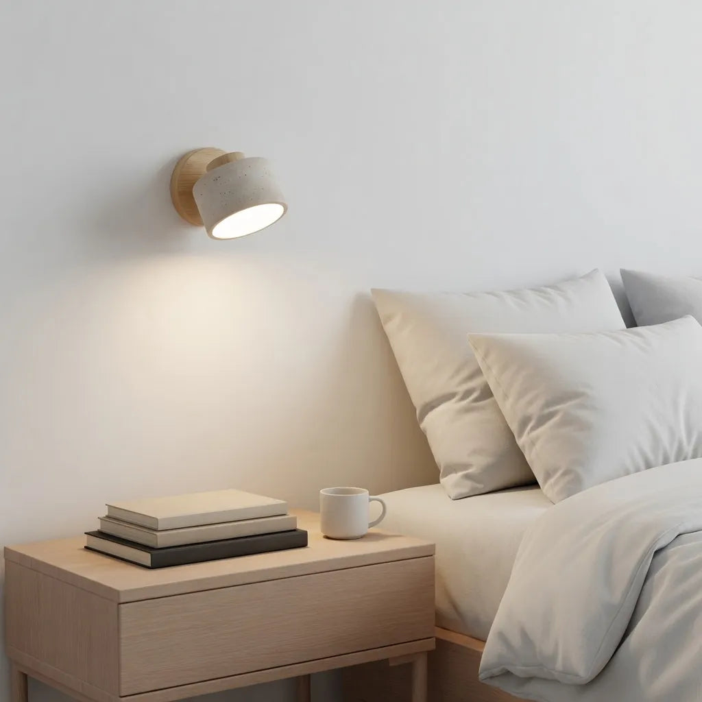 Wall Sconce Lamp with Adjustable Direction and Natural Travertine Stone for Reading