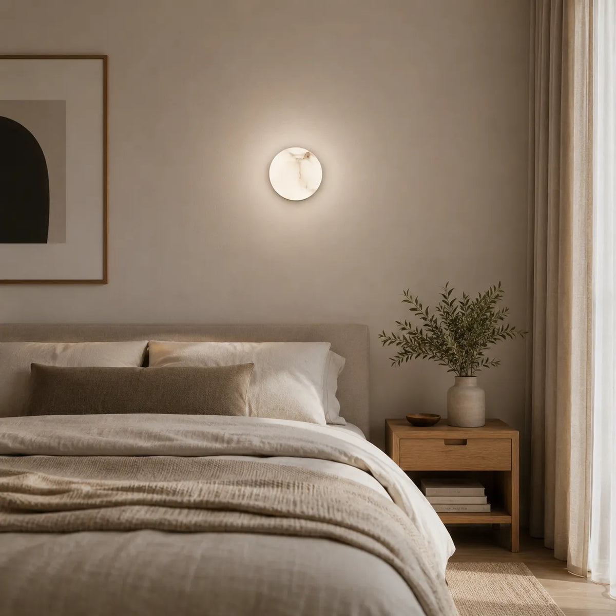 Wall Sconce Lamp with Natural Alabaster Orb and Soft Ambient Glow