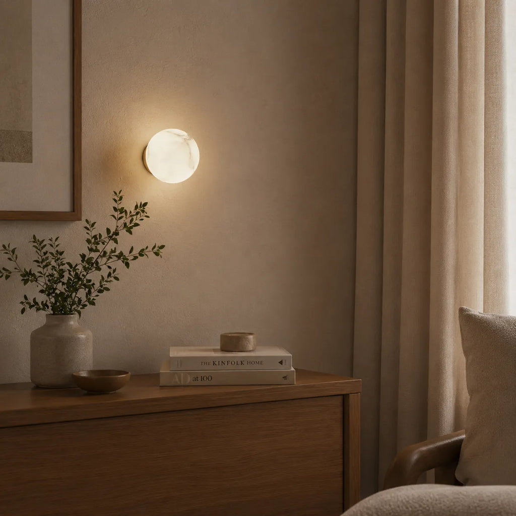 Wall Sconce Lamp with Natural Alabaster Orb and Soft Ambient Glow