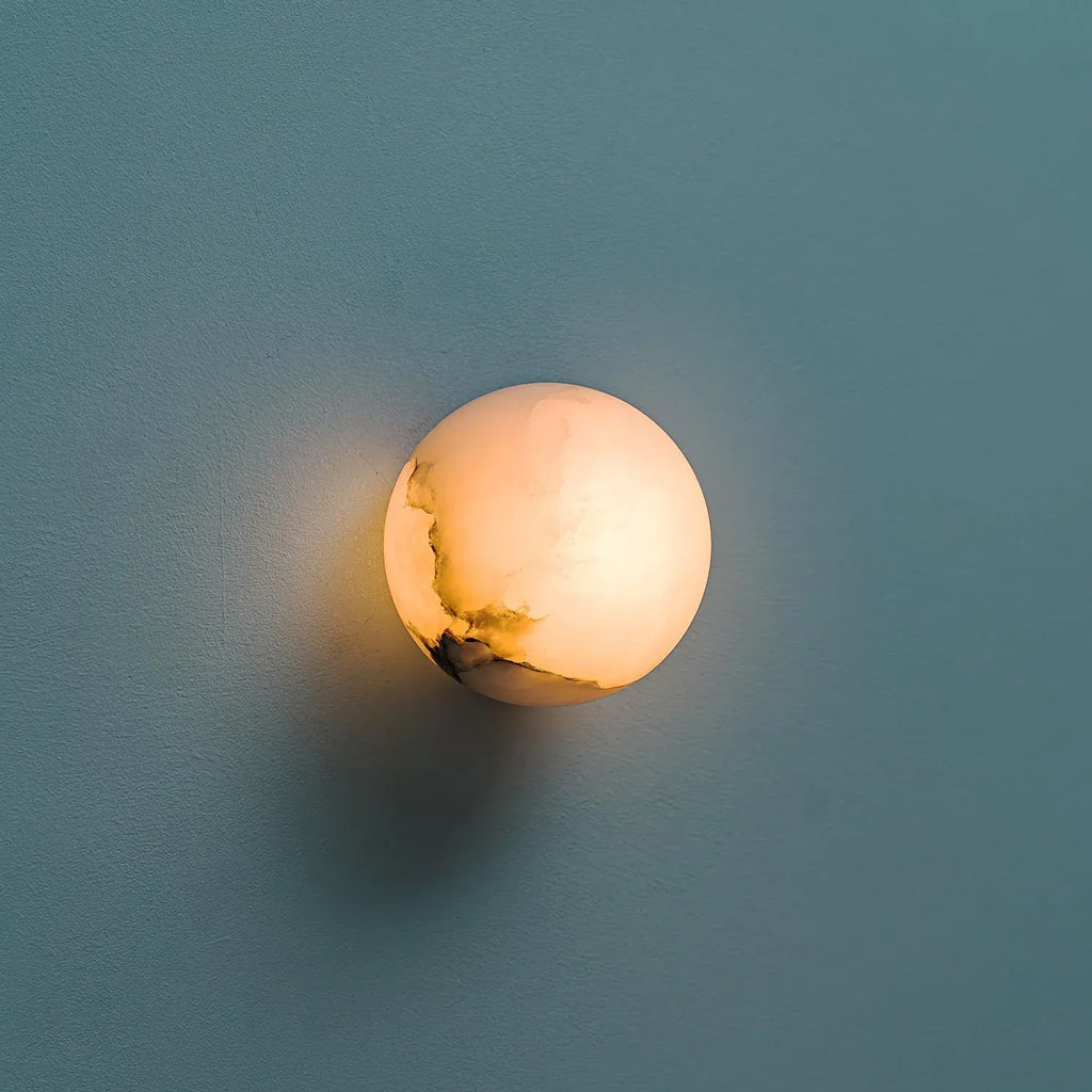 Wall Sconce Lamp with Natural Alabaster Orb and Soft Ambient Glow