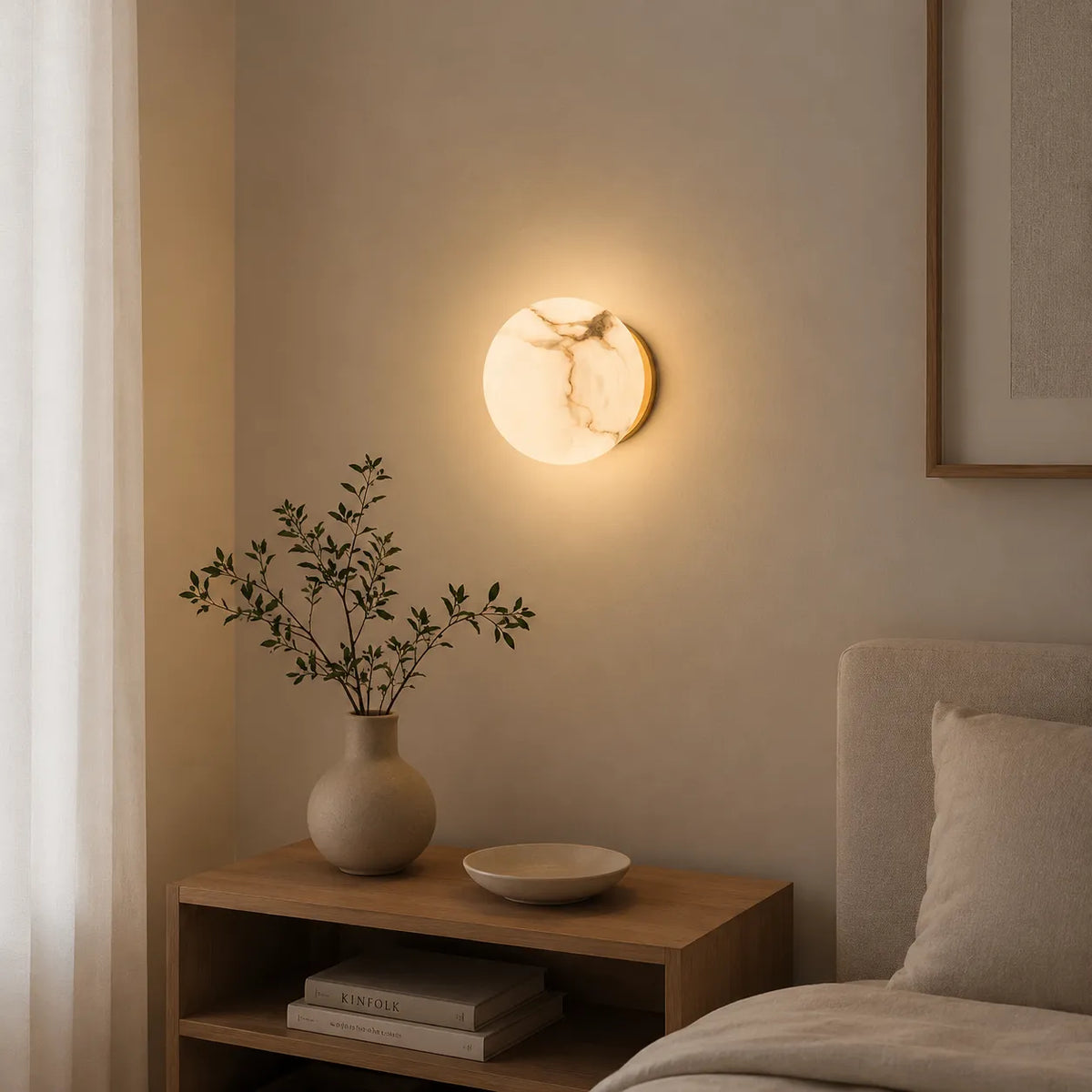 Wall Sconce Lamp with Natural Alabaster Orb and Soft Ambient Glow