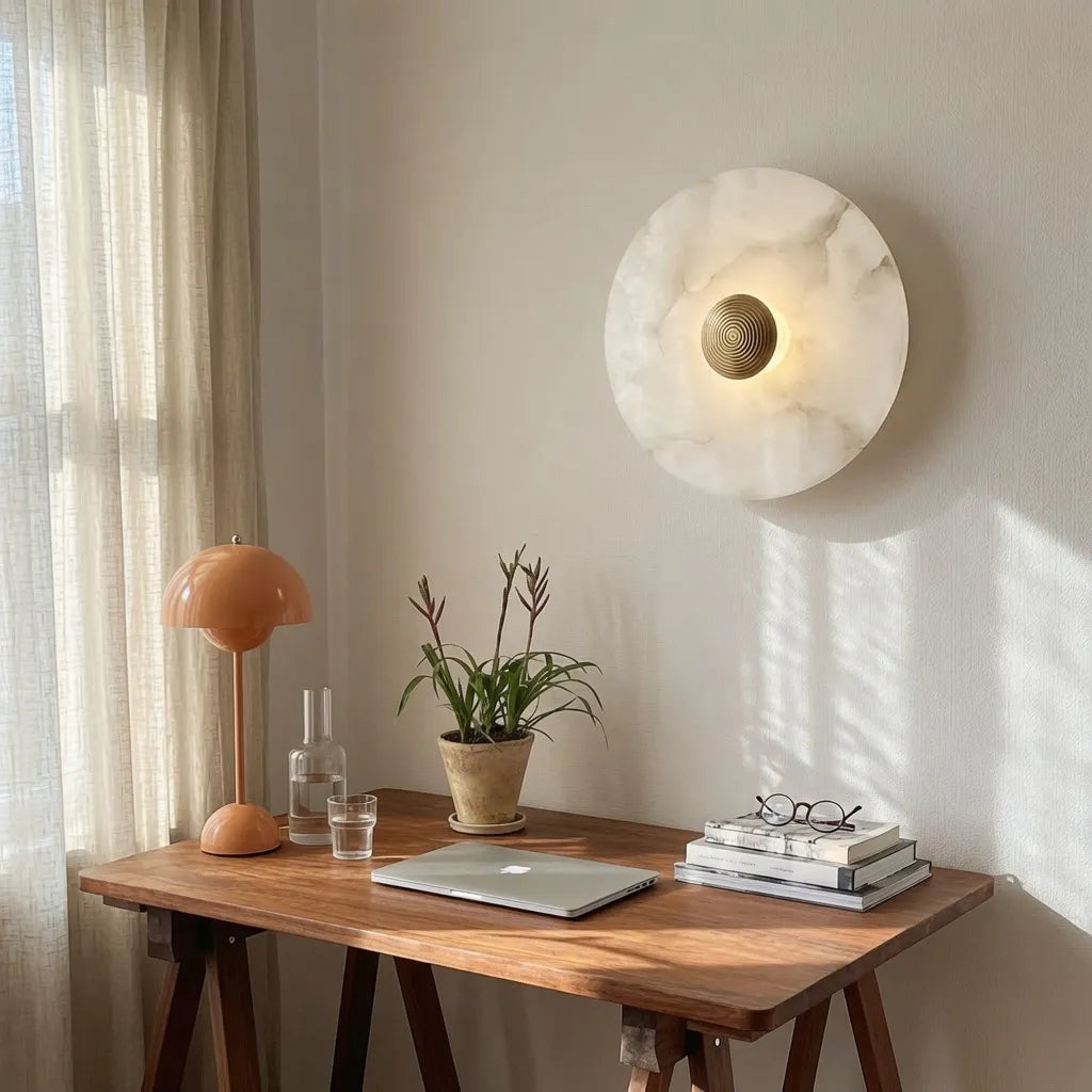 Applique con diffusore in alabastro e luce LED calda