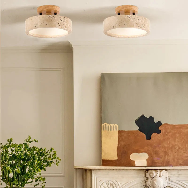 Plafoniera da cucina con texture in travertino e LED a luce calda, per camere da letto e soggiorni