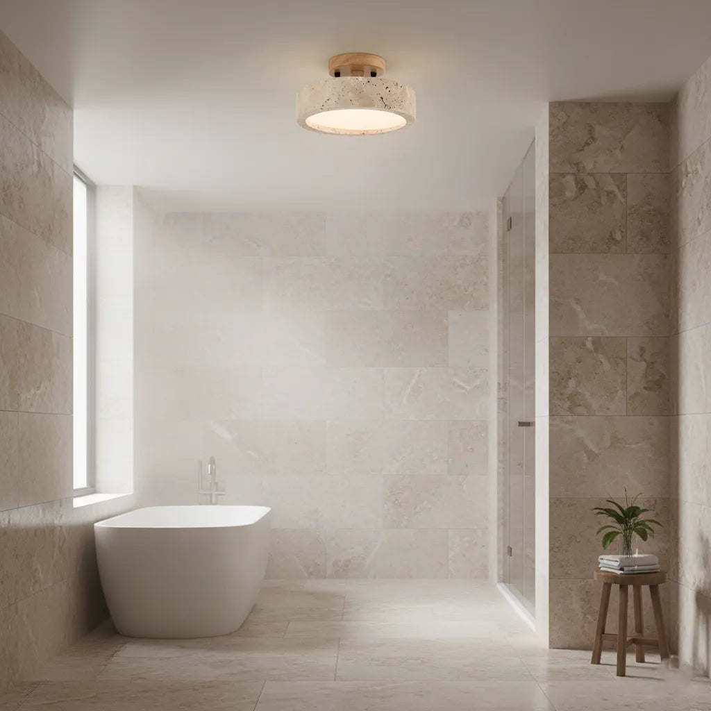 Plafoniera da cucina con texture in travertino e LED a luce calda, per camere da letto e soggiorni