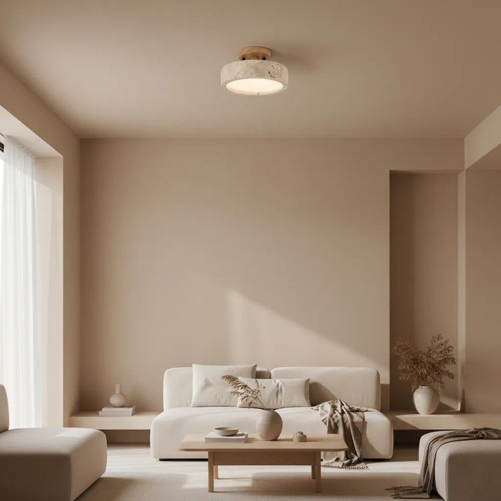 Plafoniera da cucina con texture in travertino e LED a luce calda, per camere da letto e soggiorni