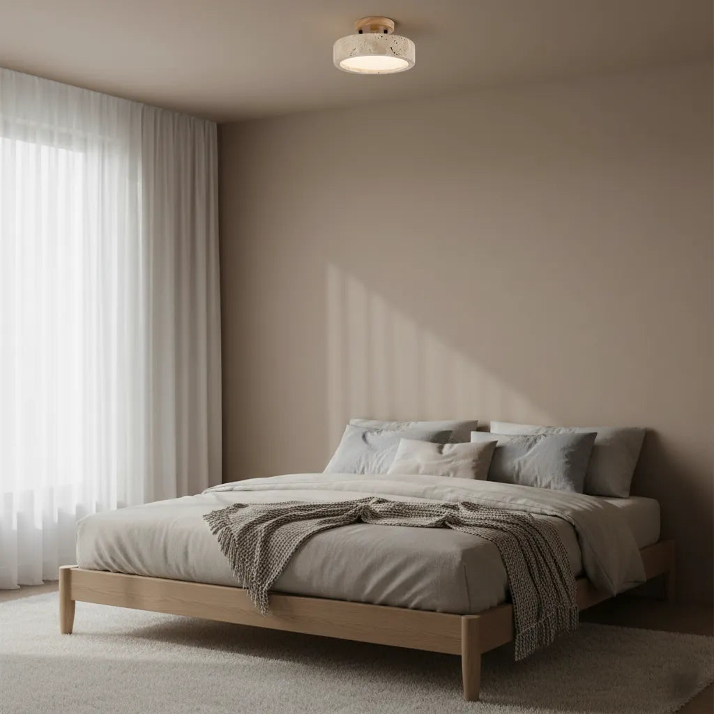 Plafoniera da cucina con texture in travertino e LED a luce calda, per camere da letto e soggiorni