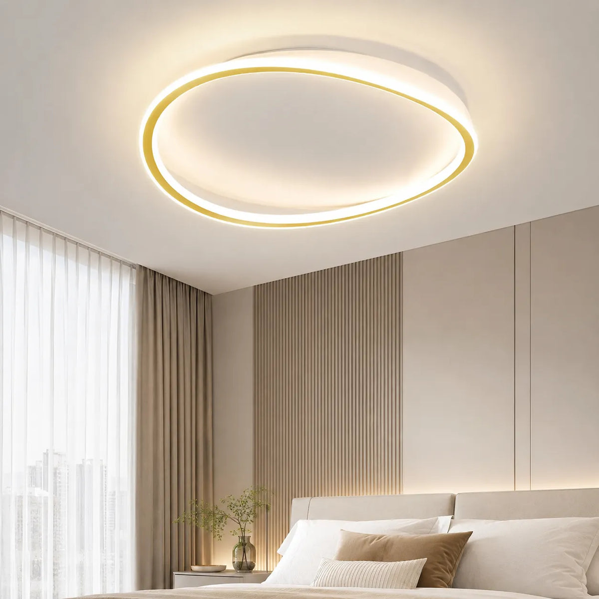 Luminaria LED de techo con perfil redondo moderno e iluminación cálida para dormitorio y sala