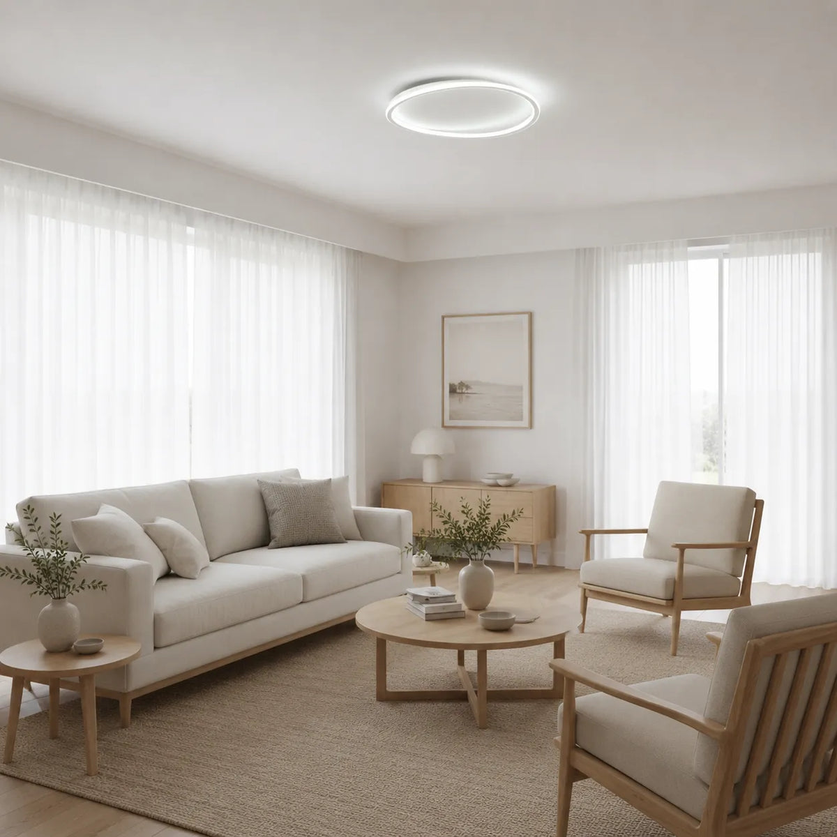 Luminaria LED de techo con perfil redondo moderno e iluminación cálida para dormitorio y sala