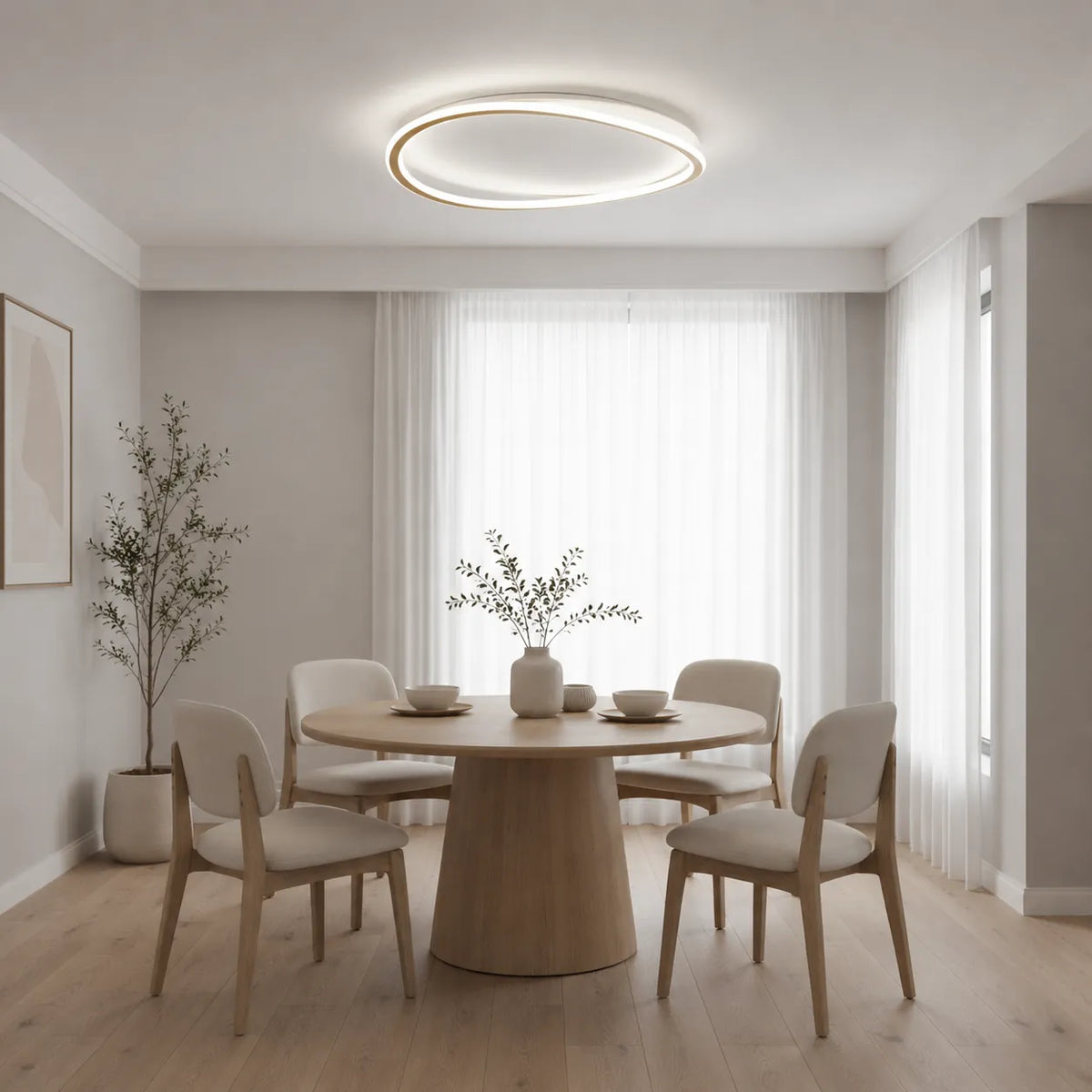 Luminaria LED de techo con perfil redondo moderno e iluminación cálida para dormitorio y sala