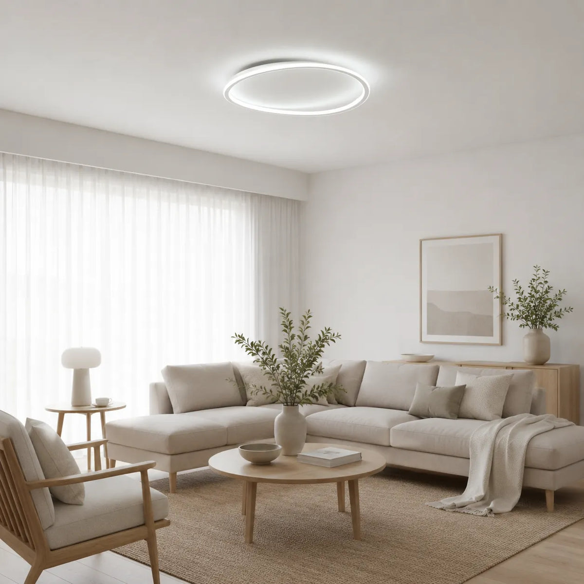 Luminaria LED de techo con perfil redondo moderno e iluminación cálida para dormitorio y sala