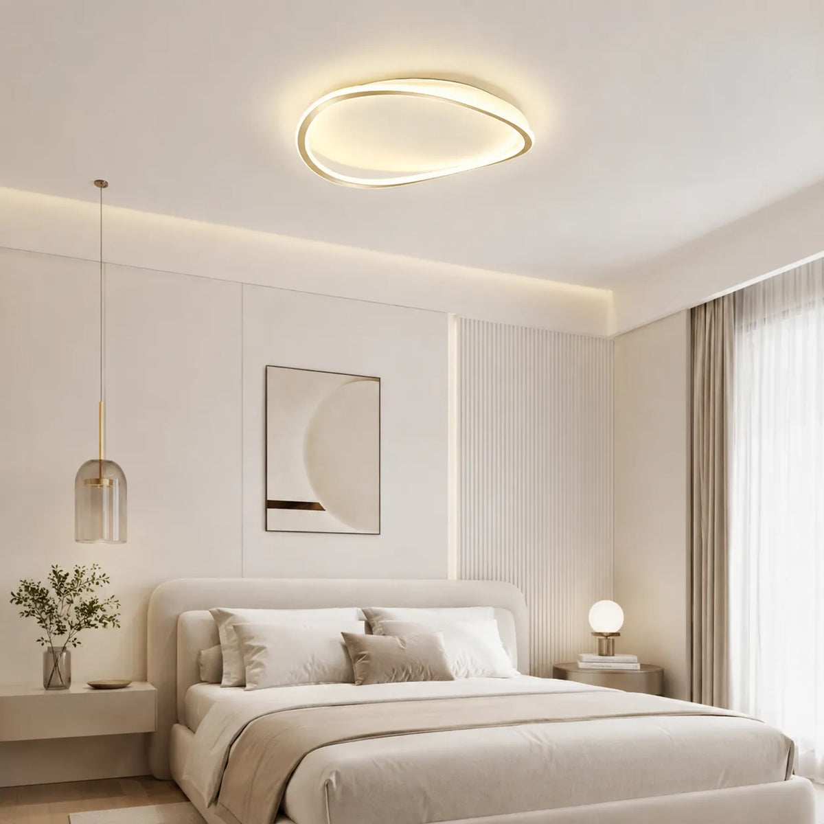 Luminaria LED de techo con perfil redondo moderno e iluminación cálida para dormitorio y sala