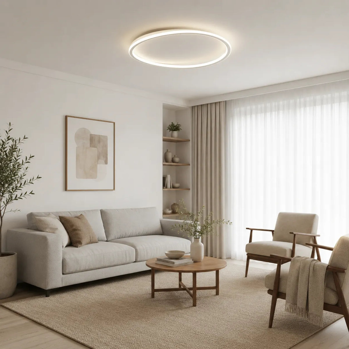 LED Ceiling Light Fixture with Modern Round Profile and Warm Illumination for Bedroom Living Room