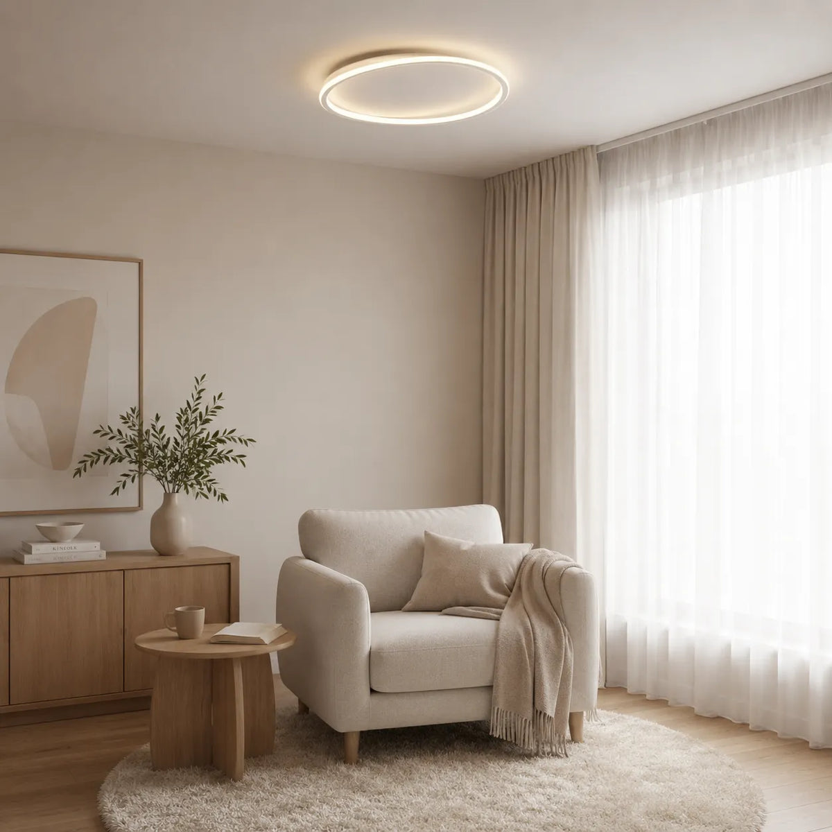LED Ceiling Light Fixture with Modern Round Profile and Warm Illumination for Bedroom Living Room