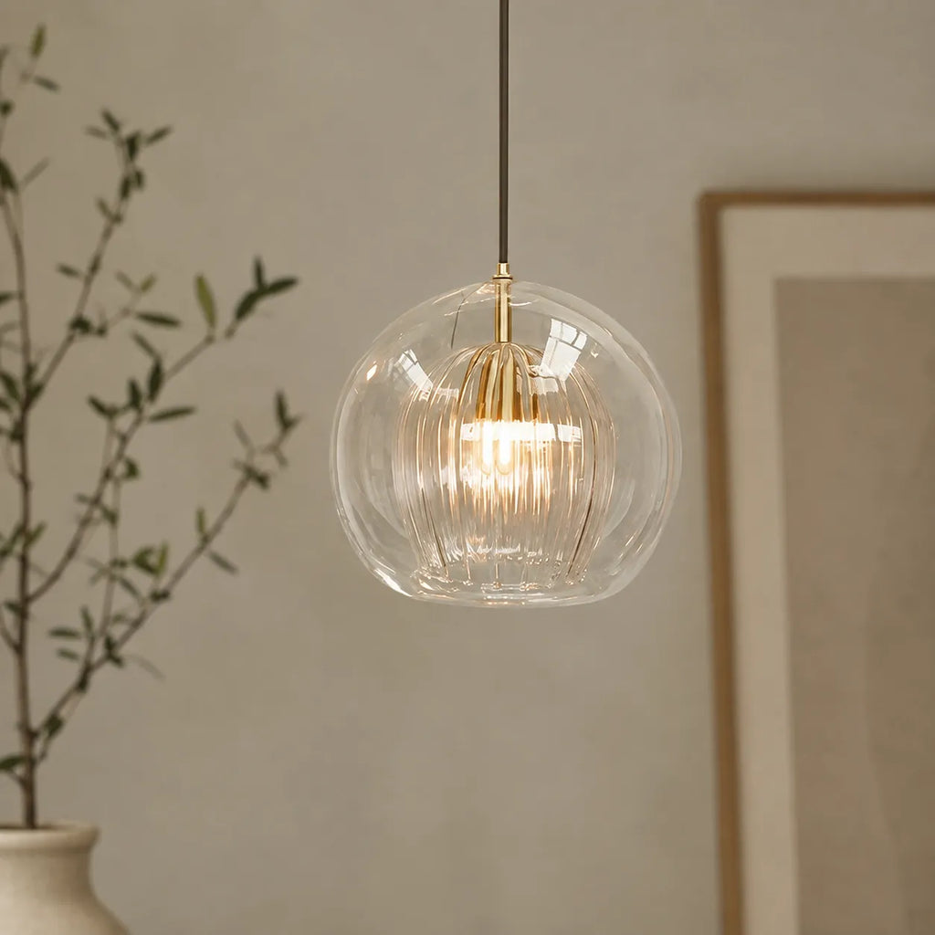 Glass Globe Pendant Light with Adjustable Hanging Height for Dining Room and Kitchen