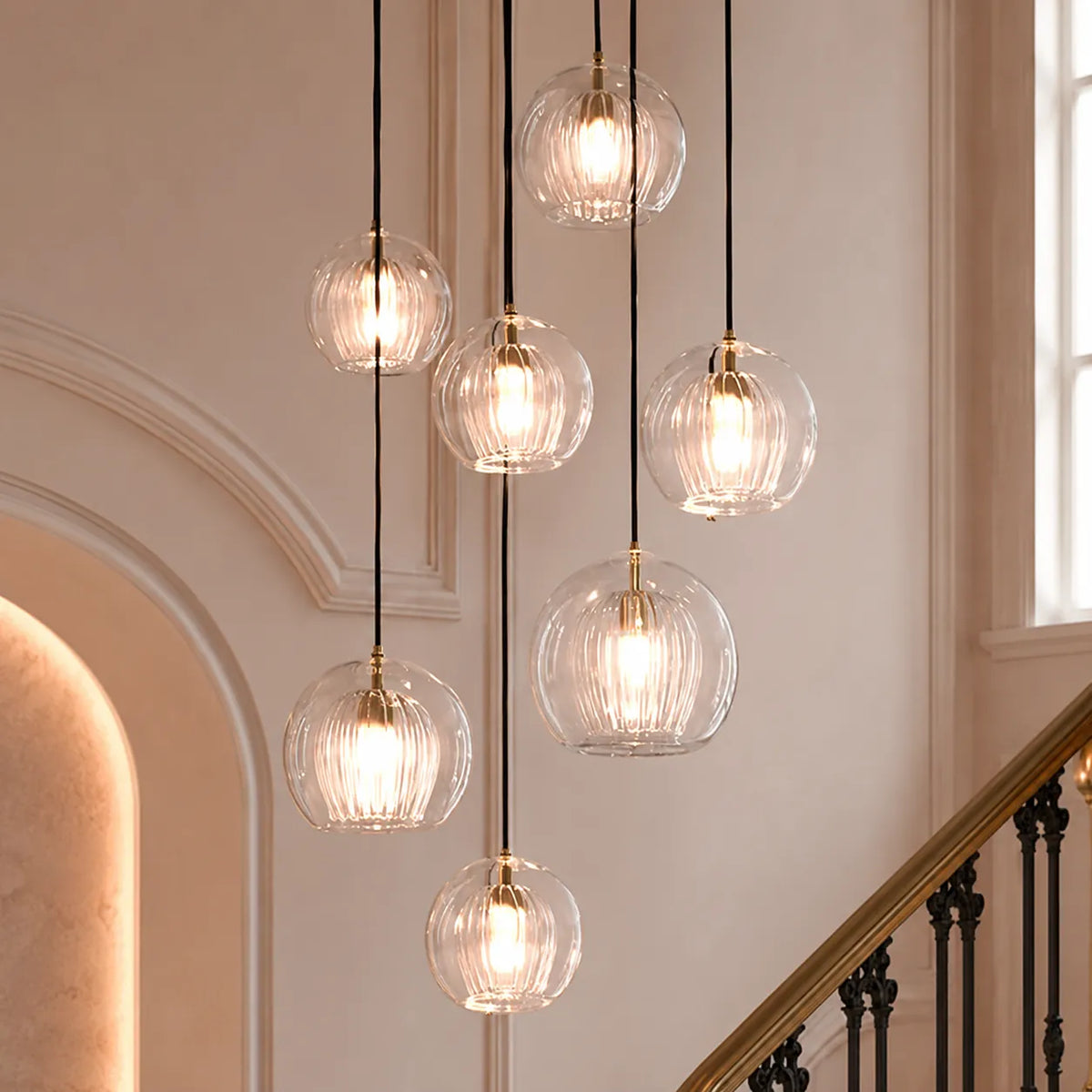 Glass Globe Pendant Light with Adjustable Hanging Height for Dining Room and Kitchen