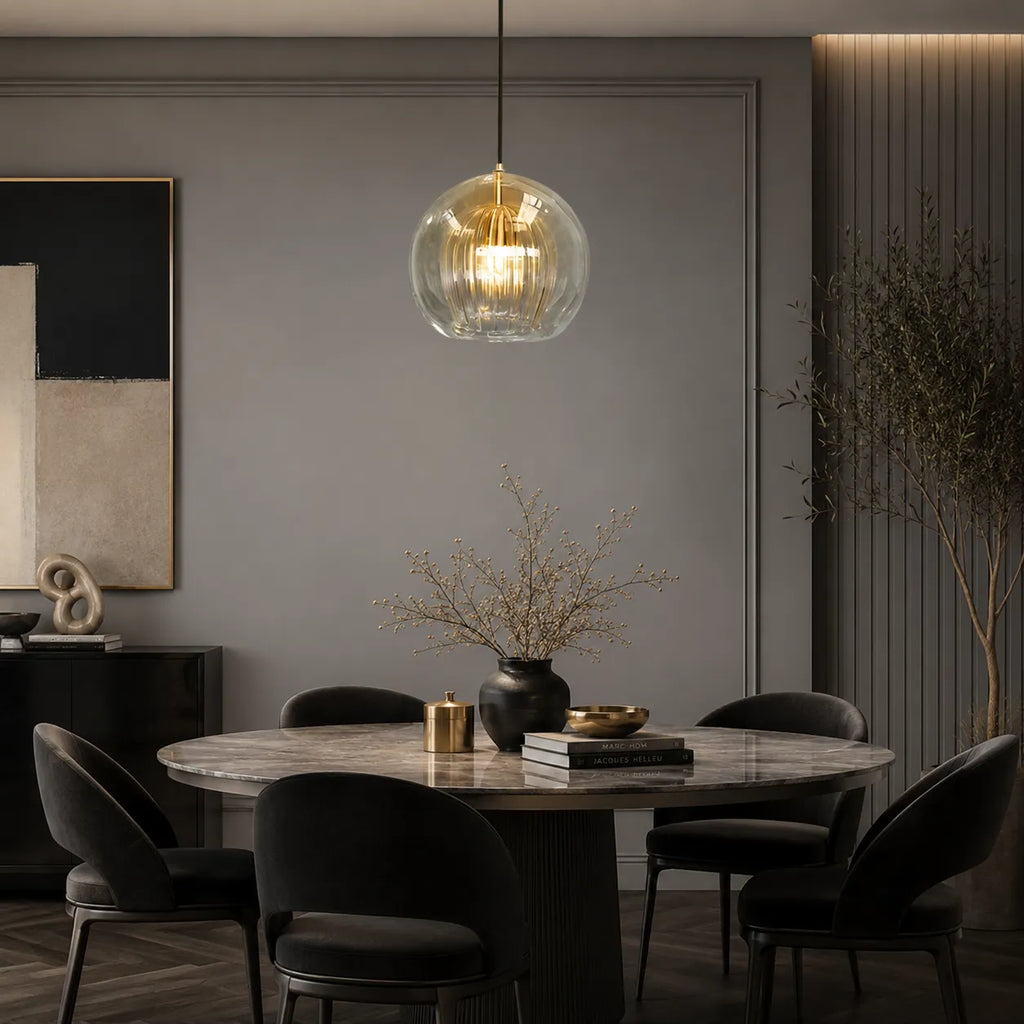 Glass Globe Pendant Light with Adjustable Hanging Height for Dining Room and Kitchen