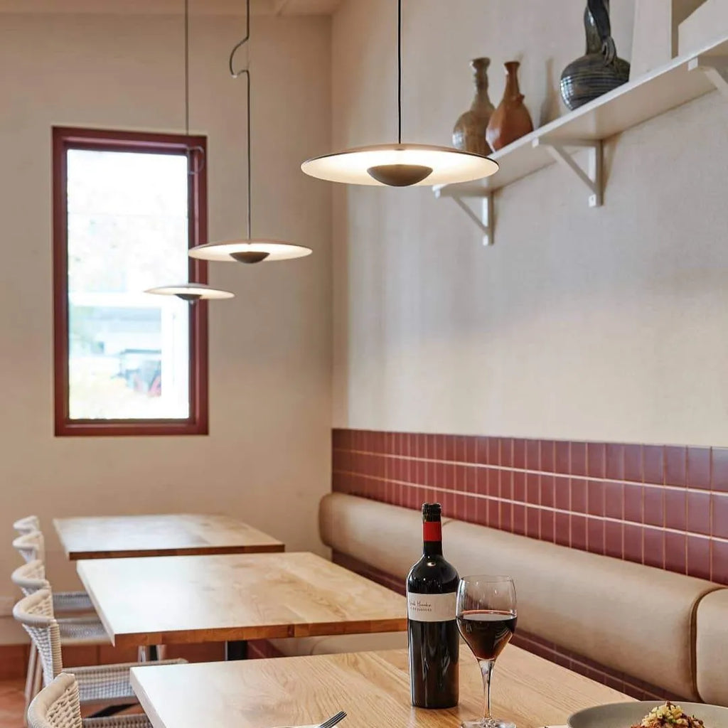 Lampada a sospensione LED con paralume a disco sottile in metallo, per sala da pranzo e soggiorno