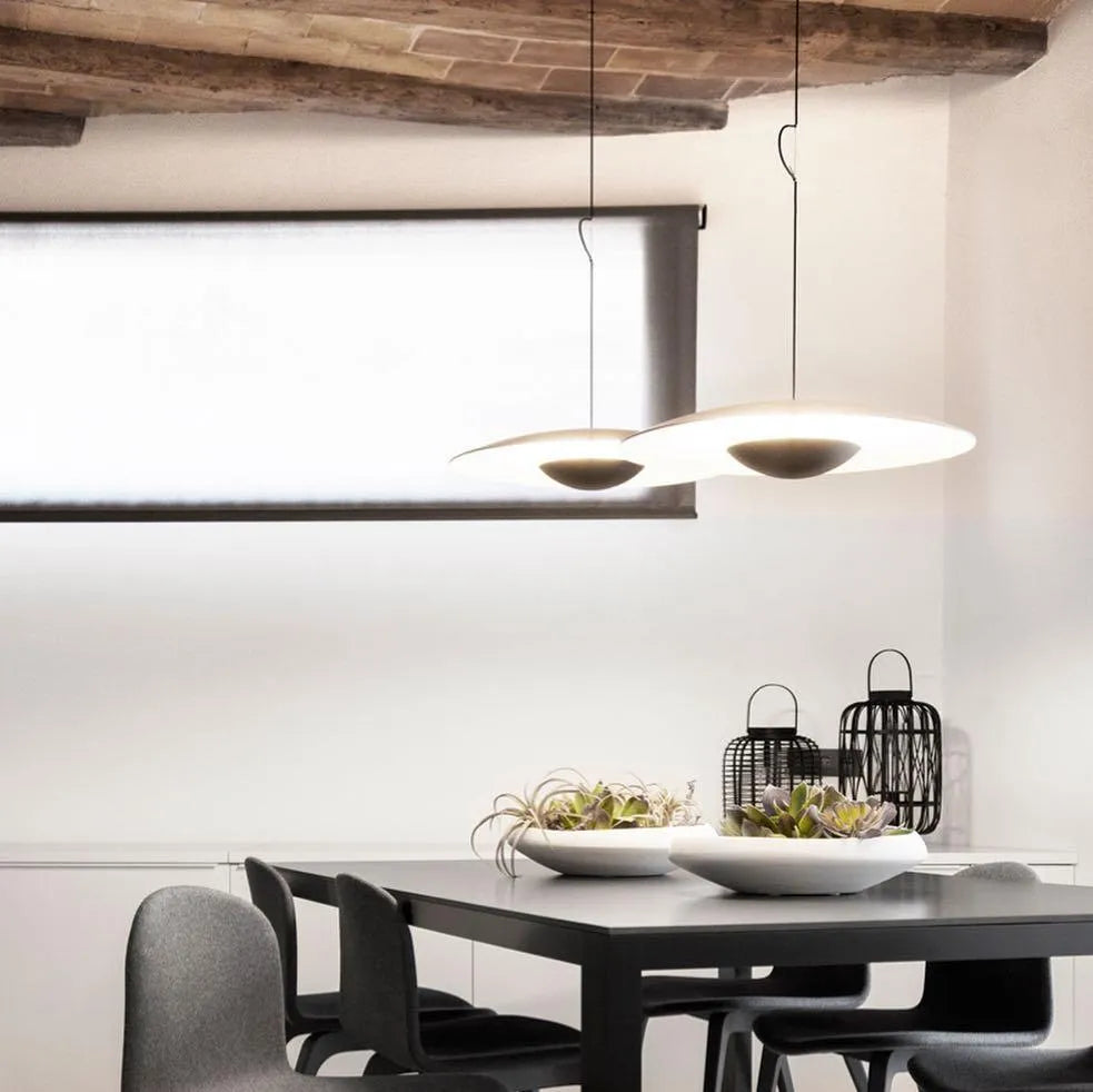 Lampada a sospensione LED con paralume a disco sottile in metallo, per sala da pranzo e soggiorno