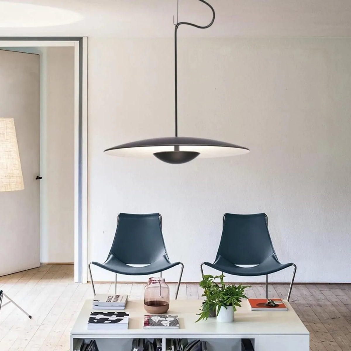 Lámpara colgante LED con pantalla de disco metálico delgado para comedor y salón