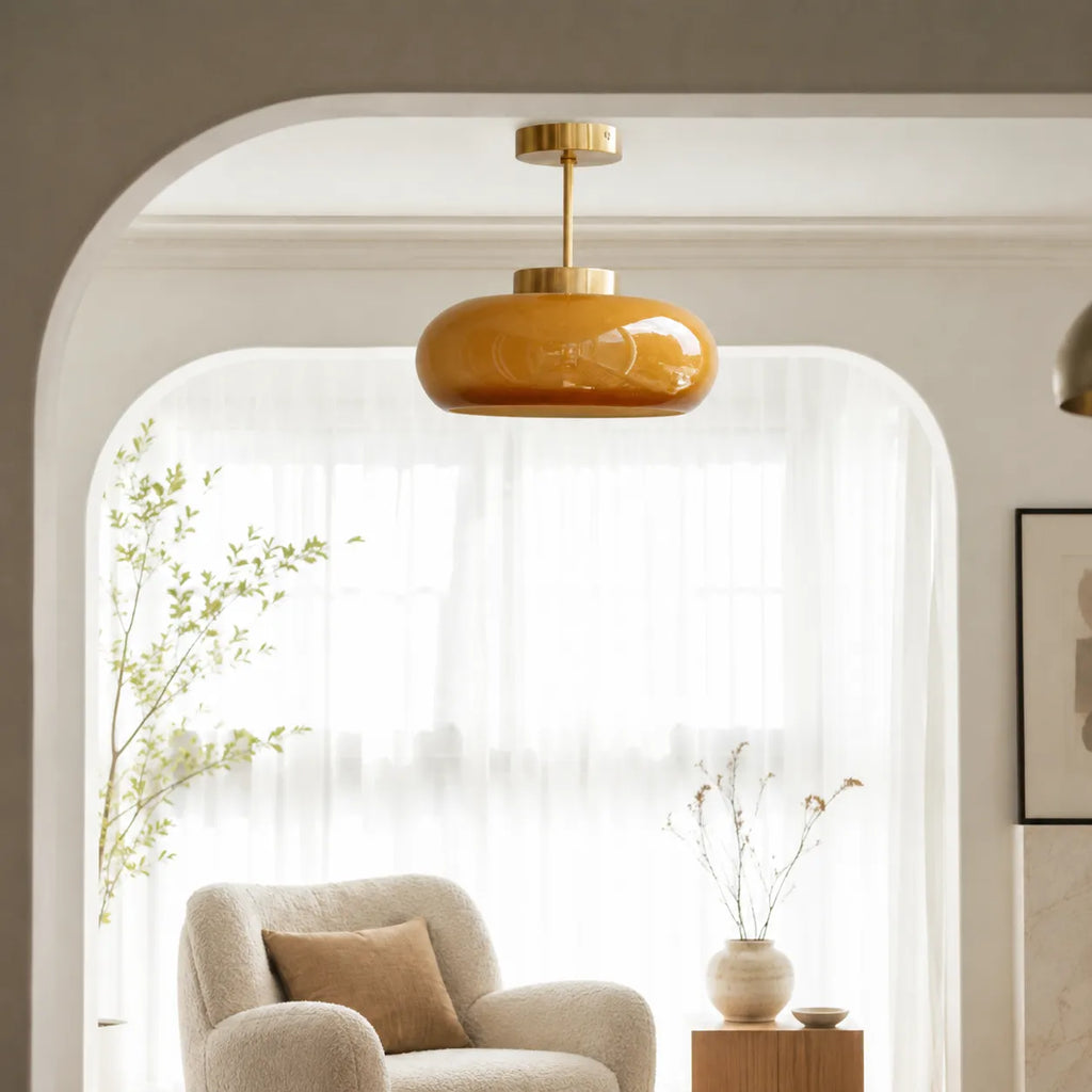 Kitchen Pendant Light Fixtures with Brass and Glass Shade in Modern Nordic Design