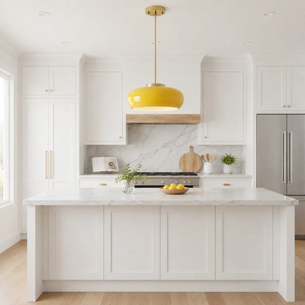 Kitchen Pendant Light Fixtures with Brass and Glass Shade in Modern Nordic Design