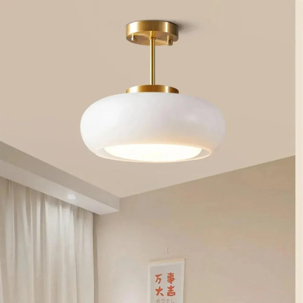 Lámpara colgante de cocina con latón y pantalla de vidrio, de diseño nórdico moderno
