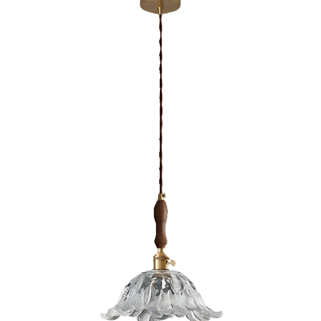 Pendelleuchte mit Glasschirm in Blütenform und LED für Vintage-Beleuchtung im Esszimmer
