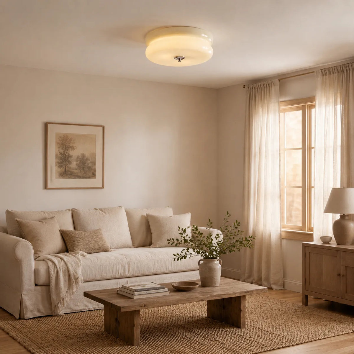 Plafón con difusor de vidrio opalino, de estilo art déco, para sala de estar