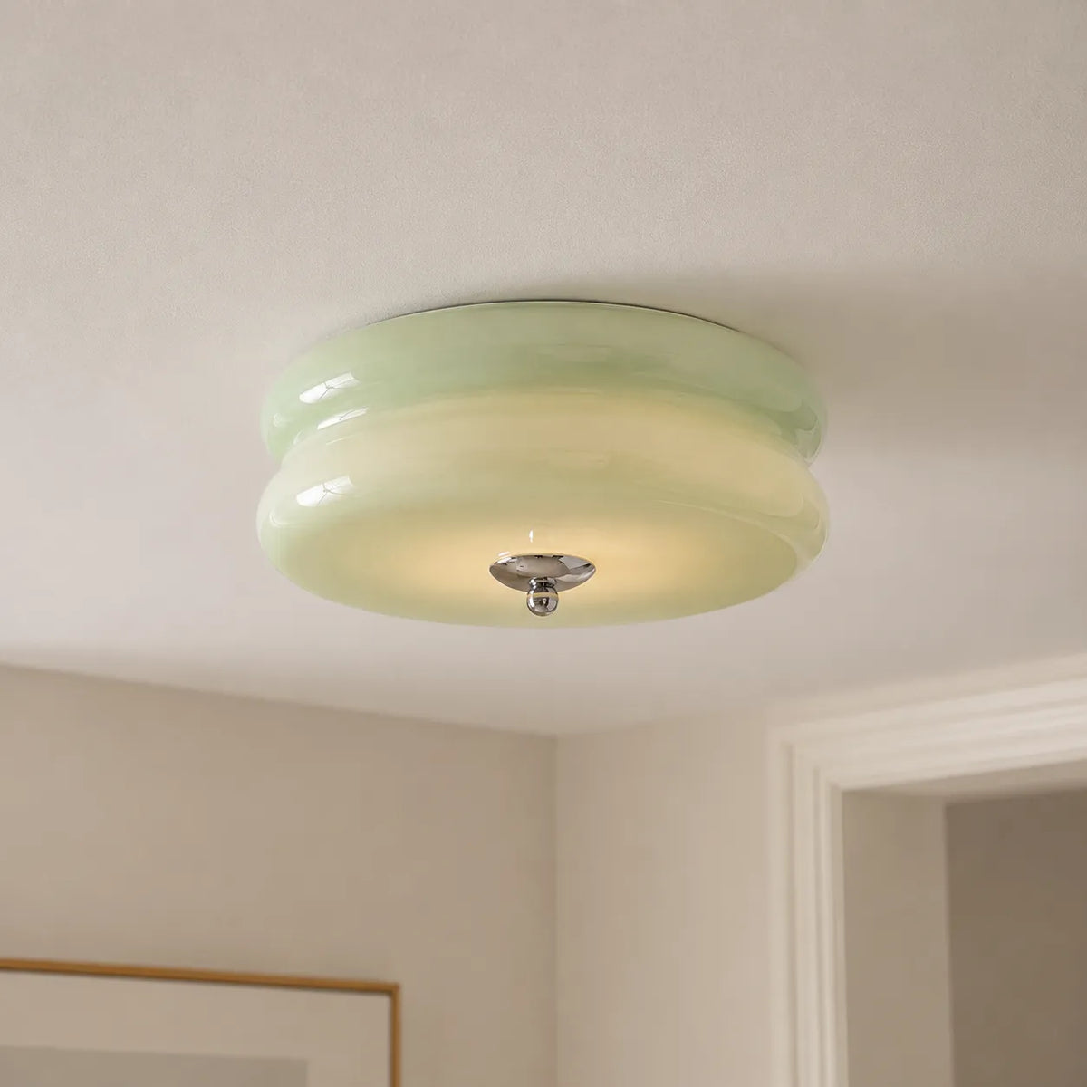 Plafón con difusor de vidrio opalino, de estilo art déco, para sala de estar
